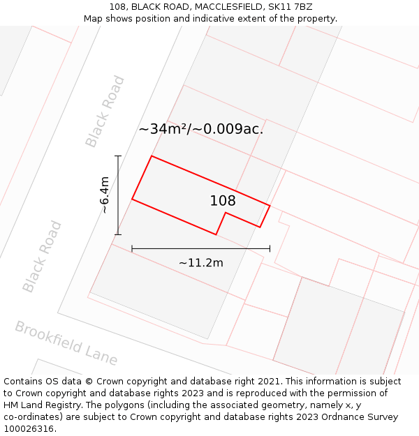 108, BLACK ROAD, MACCLESFIELD, SK11 7BZ: Plot and title map