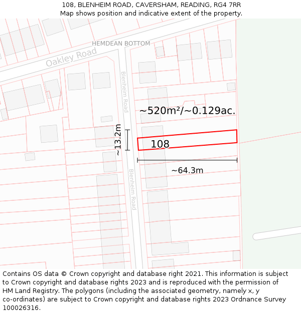 108, BLENHEIM ROAD, CAVERSHAM, READING, RG4 7RR: Plot and title map