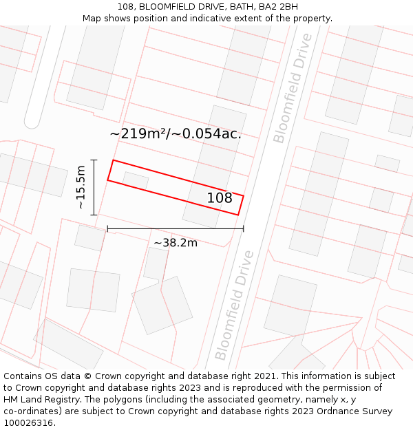 108, BLOOMFIELD DRIVE, BATH, BA2 2BH: Plot and title map