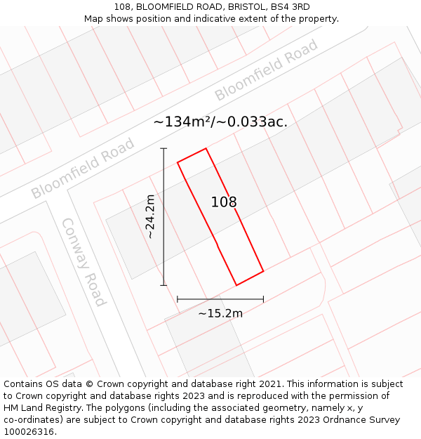 108, BLOOMFIELD ROAD, BRISTOL, BS4 3RD: Plot and title map