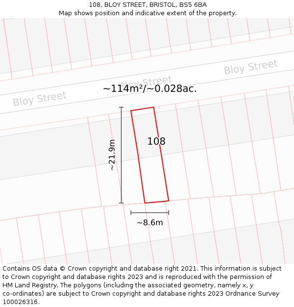 108, BLOY STREET, BRISTOL, BS5 6BA: Plot and title map