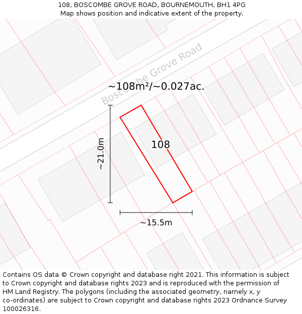 108, BOSCOMBE GROVE ROAD, BOURNEMOUTH, BH1 4PG: Plot and title map