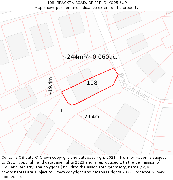 108, BRACKEN ROAD, DRIFFIELD, YO25 6UP: Plot and title map