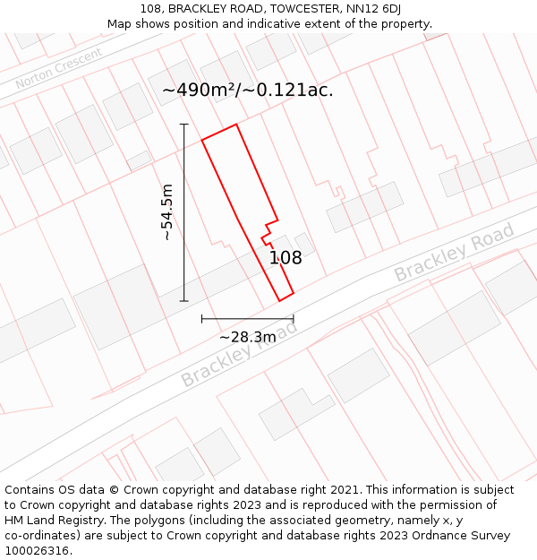 108, BRACKLEY ROAD, TOWCESTER, NN12 6DJ: Plot and title map