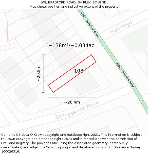 108, BRADFORD ROAD, SHIPLEY, BD18 3DL: Plot and title map