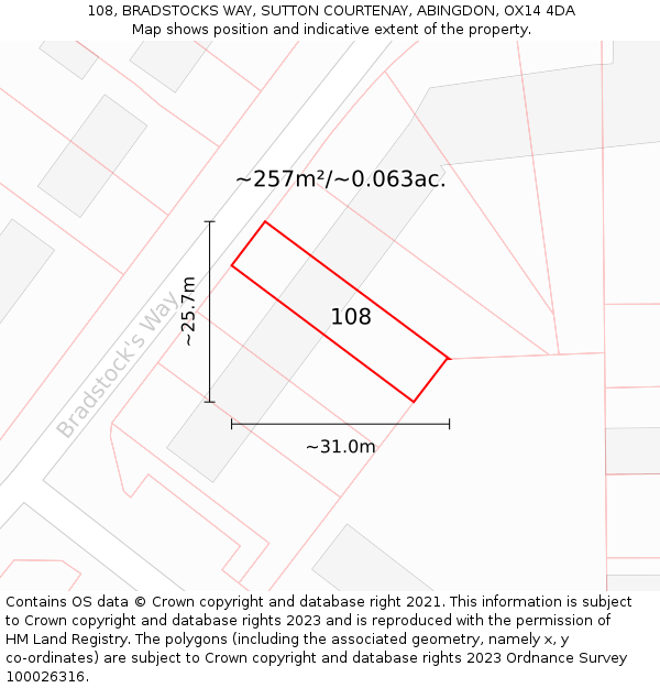 108, BRADSTOCKS WAY, SUTTON COURTENAY, ABINGDON, OX14 4DA: Plot and title map
