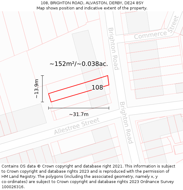 108, BRIGHTON ROAD, ALVASTON, DERBY, DE24 8SY: Plot and title map