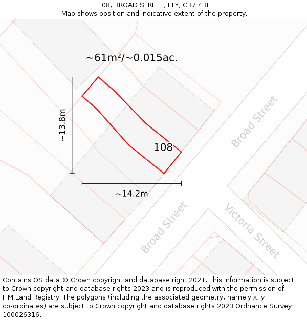 108, BROAD STREET, ELY, CB7 4BE: Plot and title map