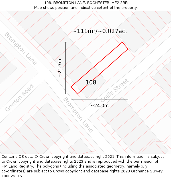 108, BROMPTON LANE, ROCHESTER, ME2 3BB: Plot and title map