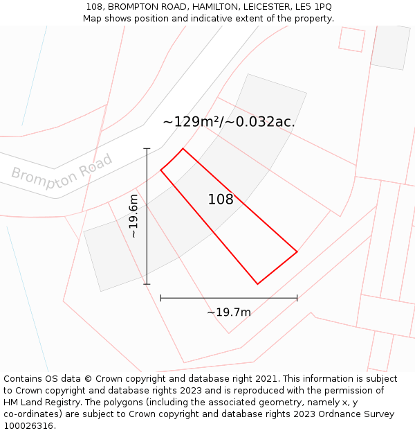108, BROMPTON ROAD, HAMILTON, LEICESTER, LE5 1PQ: Plot and title map