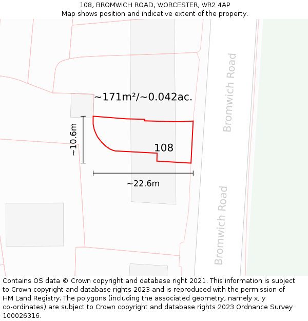 108, BROMWICH ROAD, WORCESTER, WR2 4AP: Plot and title map