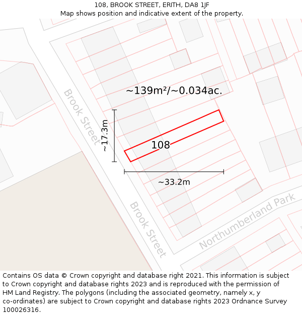 108, BROOK STREET, ERITH, DA8 1JF: Plot and title map