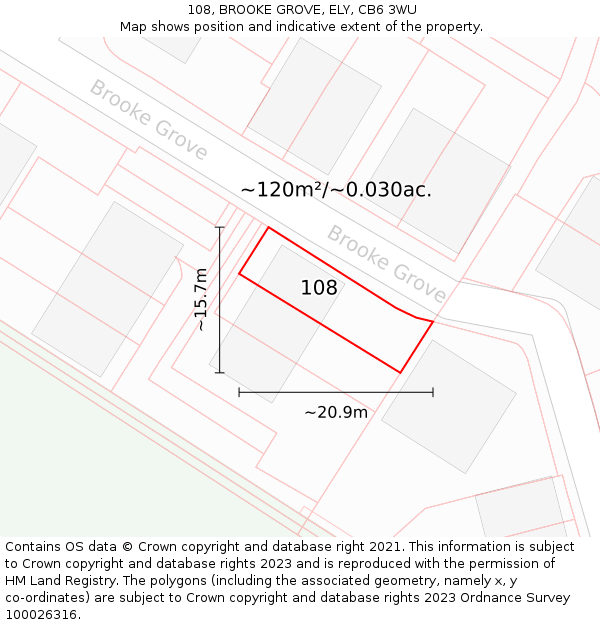 108, BROOKE GROVE, ELY, CB6 3WU: Plot and title map