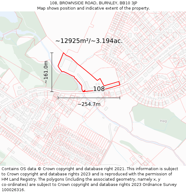 108, BROWNSIDE ROAD, BURNLEY, BB10 3JP: Plot and title map
