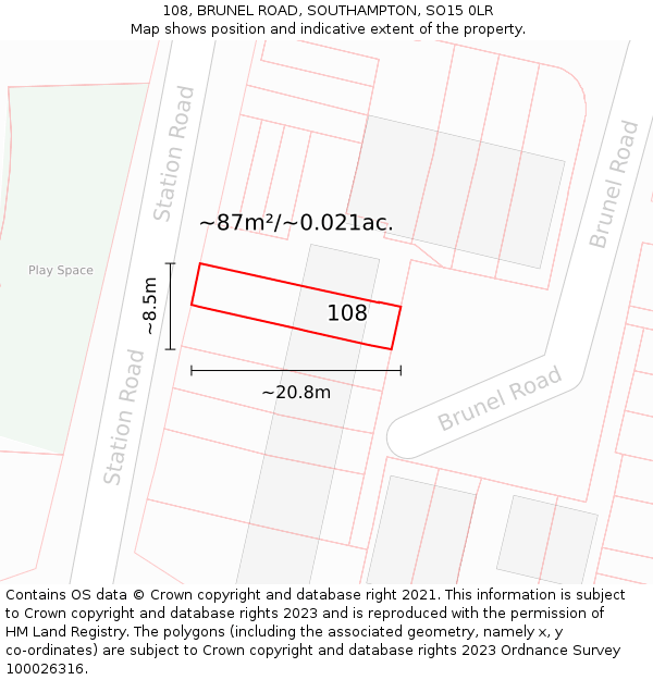 108, BRUNEL ROAD, SOUTHAMPTON, SO15 0LR: Plot and title map