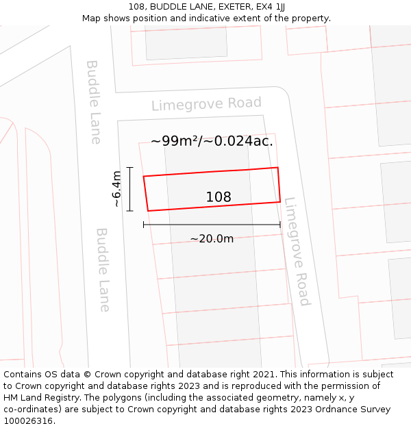 108, BUDDLE LANE, EXETER, EX4 1JJ: Plot and title map