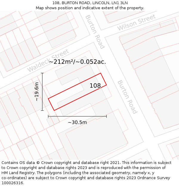 108, BURTON ROAD, LINCOLN, LN1 3LN: Plot and title map