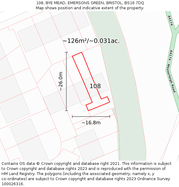 108, BYE MEAD, EMERSONS GREEN, BRISTOL, BS16 7DQ: Plot and title map