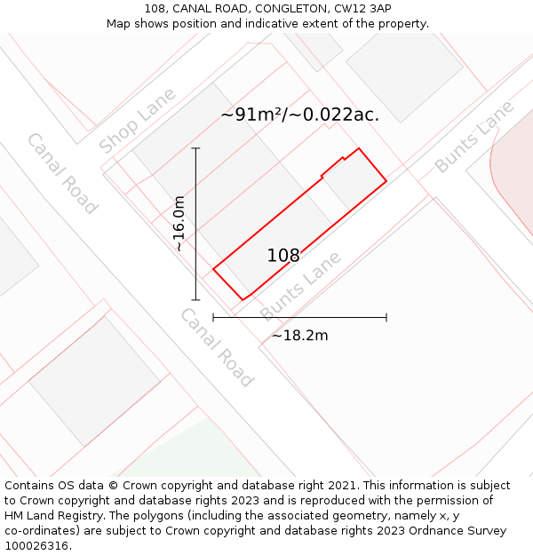 108, CANAL ROAD, CONGLETON, CW12 3AP: Plot and title map