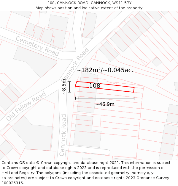108, CANNOCK ROAD, CANNOCK, WS11 5BY: Plot and title map