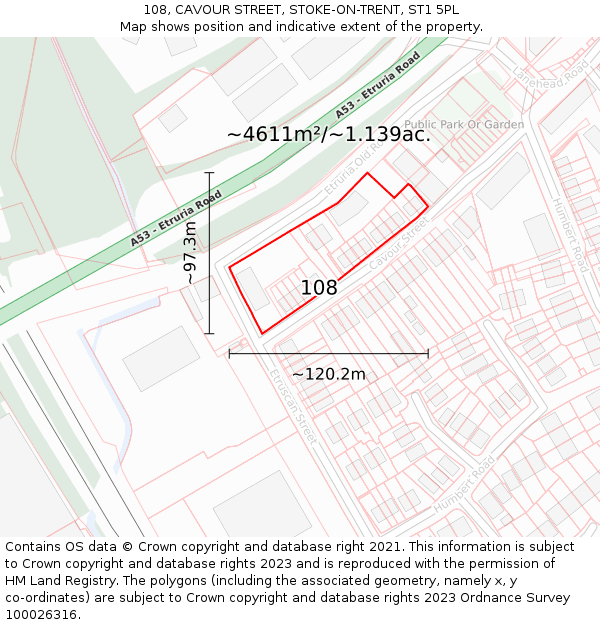 108, CAVOUR STREET, STOKE-ON-TRENT, ST1 5PL: Plot and title map