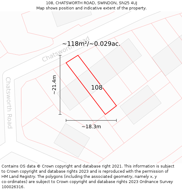 108, CHATSWORTH ROAD, SWINDON, SN25 4UJ: Plot and title map