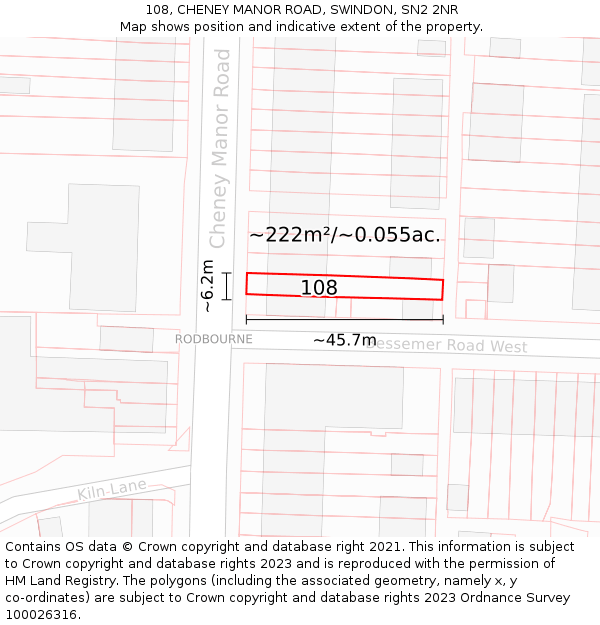 108, CHENEY MANOR ROAD, SWINDON, SN2 2NR: Plot and title map