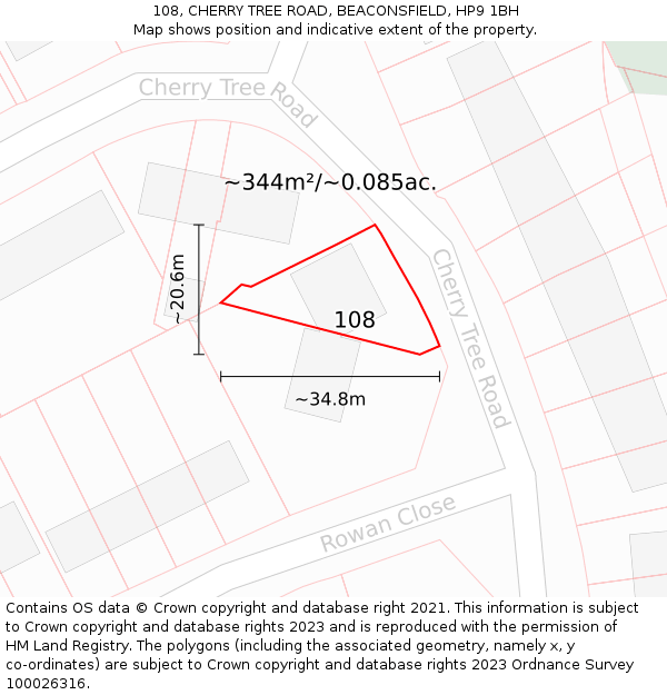 108, CHERRY TREE ROAD, BEACONSFIELD, HP9 1BH: Plot and title map