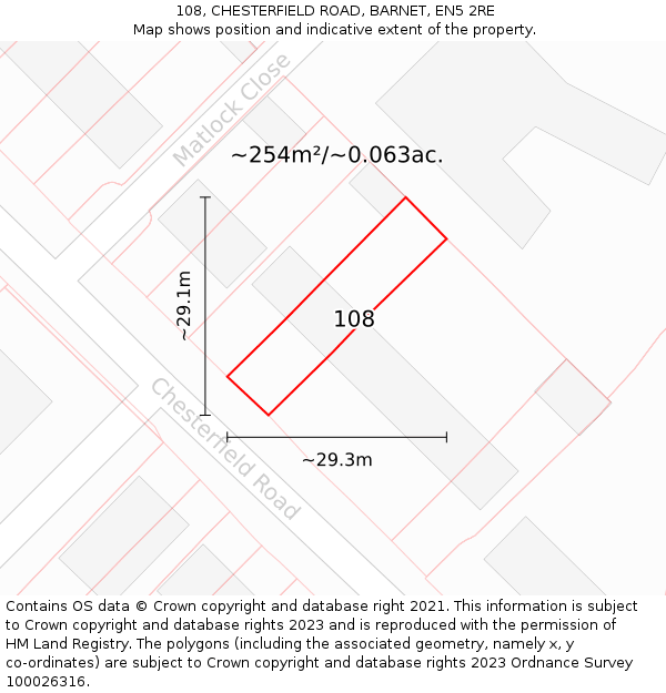 108, CHESTERFIELD ROAD, BARNET, EN5 2RE: Plot and title map