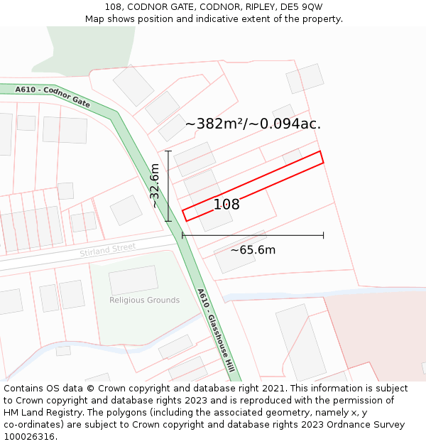108, CODNOR GATE, CODNOR, RIPLEY, DE5 9QW: Plot and title map
