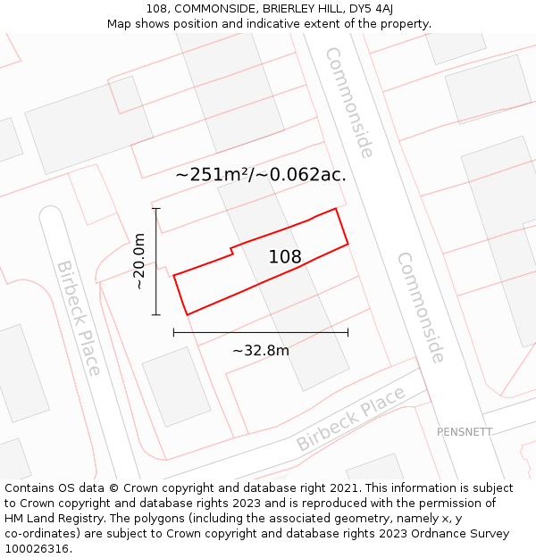 108, COMMONSIDE, BRIERLEY HILL, DY5 4AJ: Plot and title map