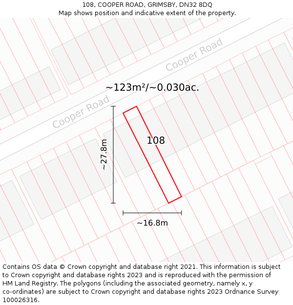 108, COOPER ROAD, GRIMSBY, DN32 8DQ: Plot and title map