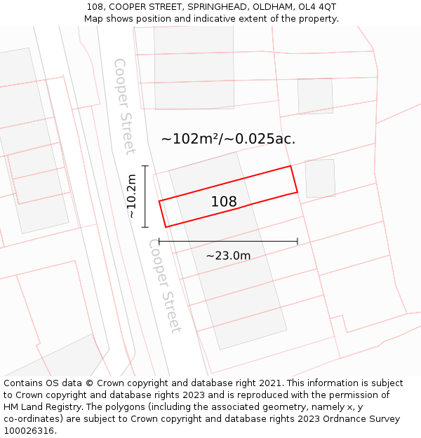 108, COOPER STREET, SPRINGHEAD, OLDHAM, OL4 4QT: Plot and title map