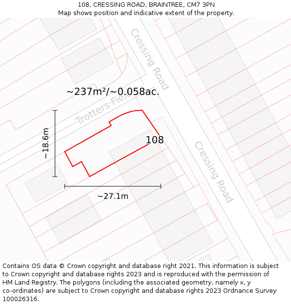 108, CRESSING ROAD, BRAINTREE, CM7 3PN: Plot and title map