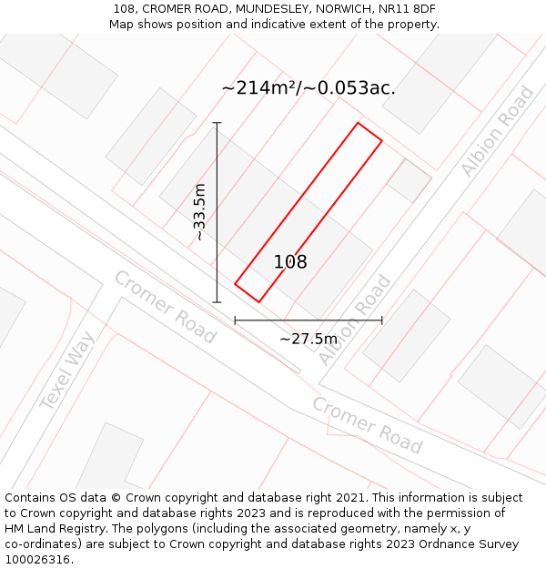 108, CROMER ROAD, MUNDESLEY, NORWICH, NR11 8DF: Plot and title map