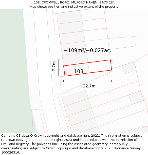 108, CROMWELL ROAD, MILFORD HAVEN, SA73 2EN: Plot and title map