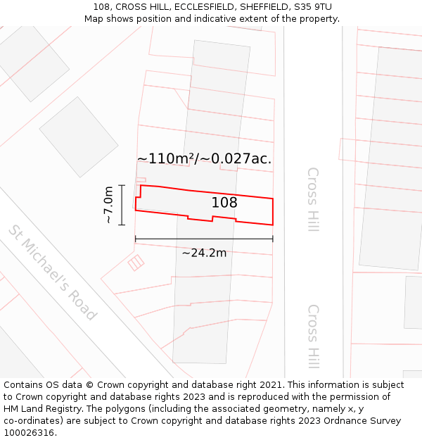 108, CROSS HILL, ECCLESFIELD, SHEFFIELD, S35 9TU: Plot and title map