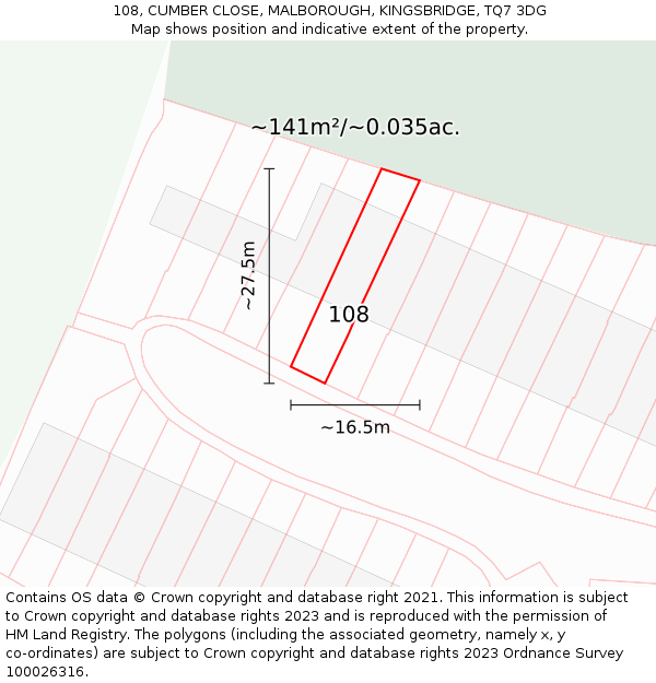 108, CUMBER CLOSE, MALBOROUGH, KINGSBRIDGE, TQ7 3DG: Plot and title map