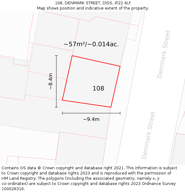 108, DENMARK STREET, DISS, IP22 4LF: Plot and title map