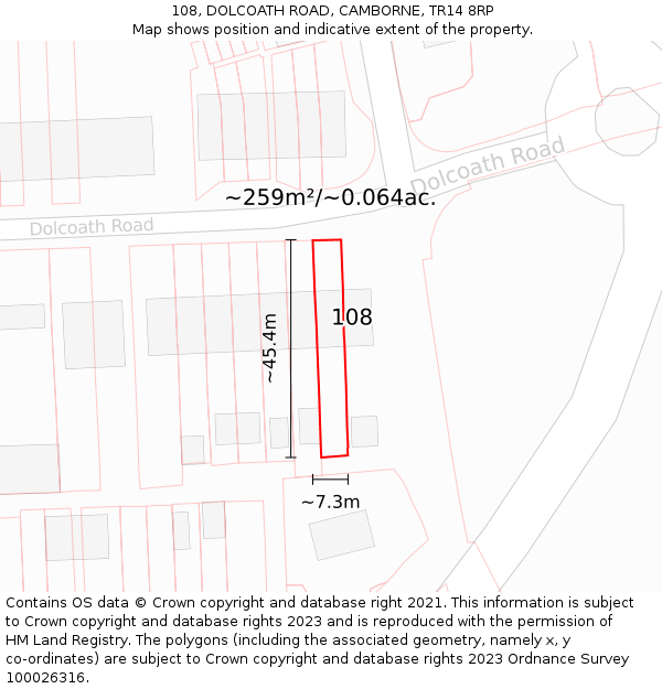 108, DOLCOATH ROAD, CAMBORNE, TR14 8RP: Plot and title map