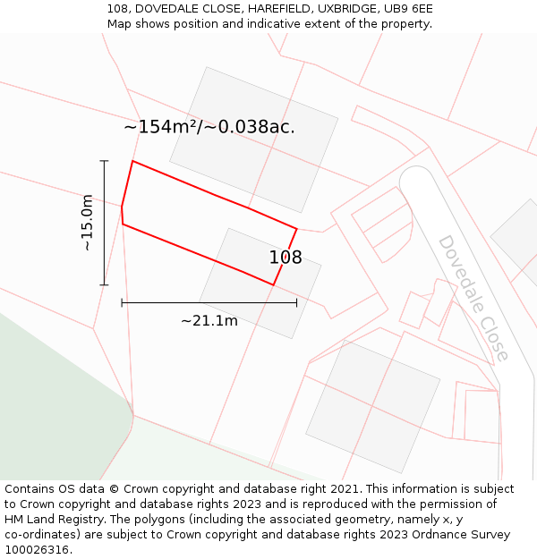 108, DOVEDALE CLOSE, HAREFIELD, UXBRIDGE, UB9 6EE: Plot and title map