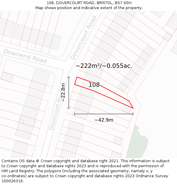 108, DOVERCOURT ROAD, BRISTOL, BS7 9SH: Plot and title map