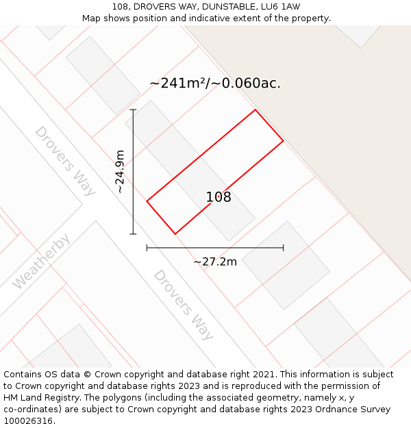 108, DROVERS WAY, DUNSTABLE, LU6 1AW: Plot and title map