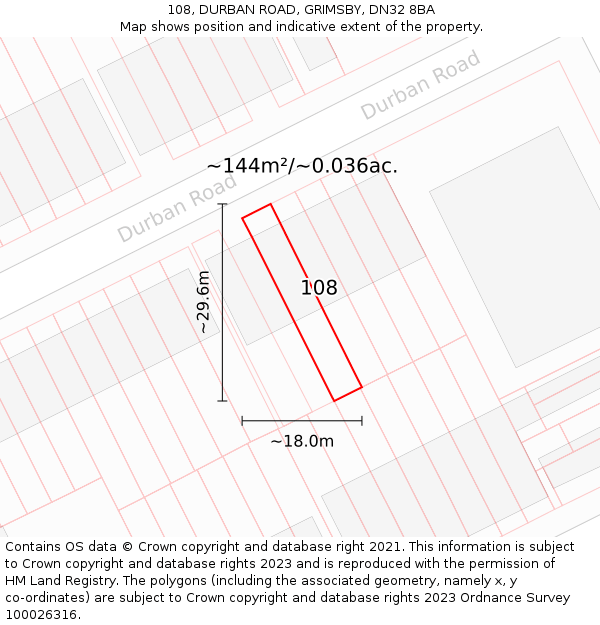 108, DURBAN ROAD, GRIMSBY, DN32 8BA: Plot and title map