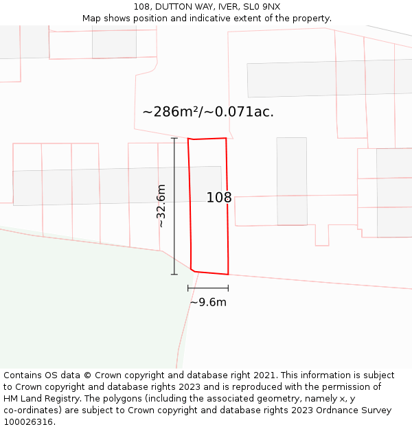 108, DUTTON WAY, IVER, SL0 9NX: Plot and title map