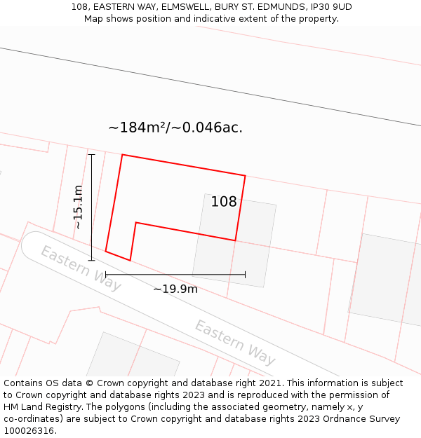 108, EASTERN WAY, ELMSWELL, BURY ST. EDMUNDS, IP30 9UD: Plot and title map