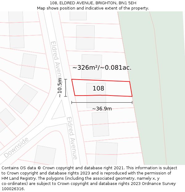 108, ELDRED AVENUE, BRIGHTON, BN1 5EH: Plot and title map