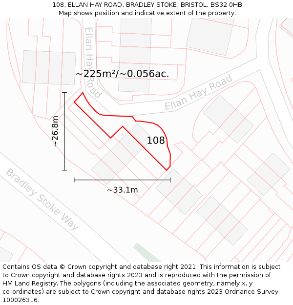 108, ELLAN HAY ROAD, BRADLEY STOKE, BRISTOL, BS32 0HB: Plot and title map