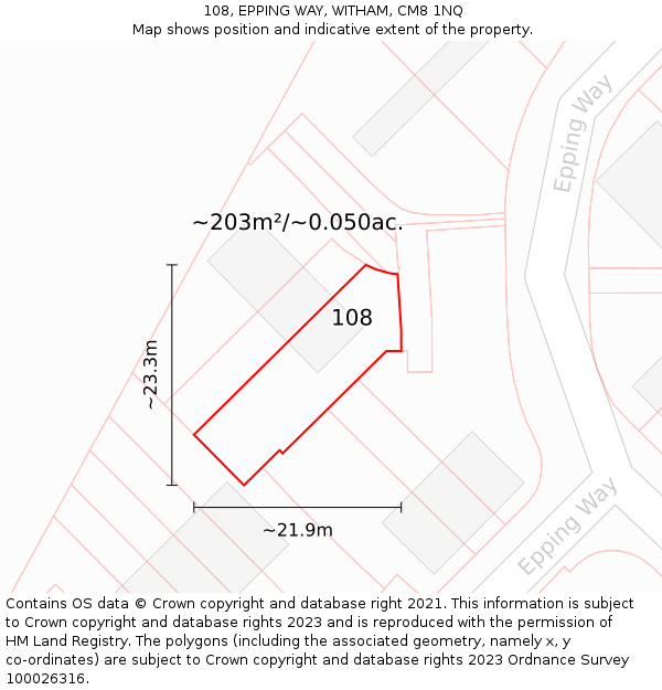 108, EPPING WAY, WITHAM, CM8 1NQ: Plot and title map