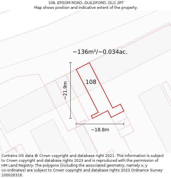 108, EPSOM ROAD, GUILDFORD, GU1 2PT: Plot and title map
